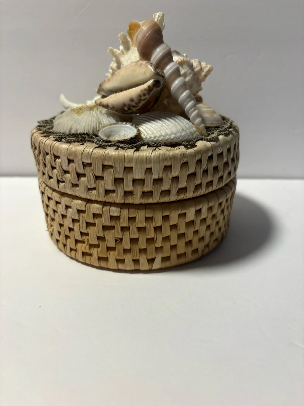 Natural Woven Shell coaster Box - Beige